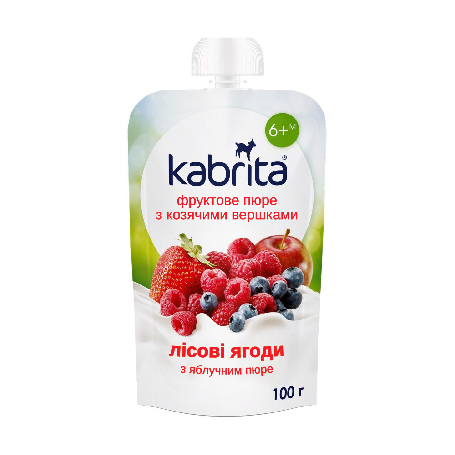 Дитяче фруктове пюре Kabrita Лісові ягоди з яблучним пюре та козячими вершками, від 6 місяців, 100 г